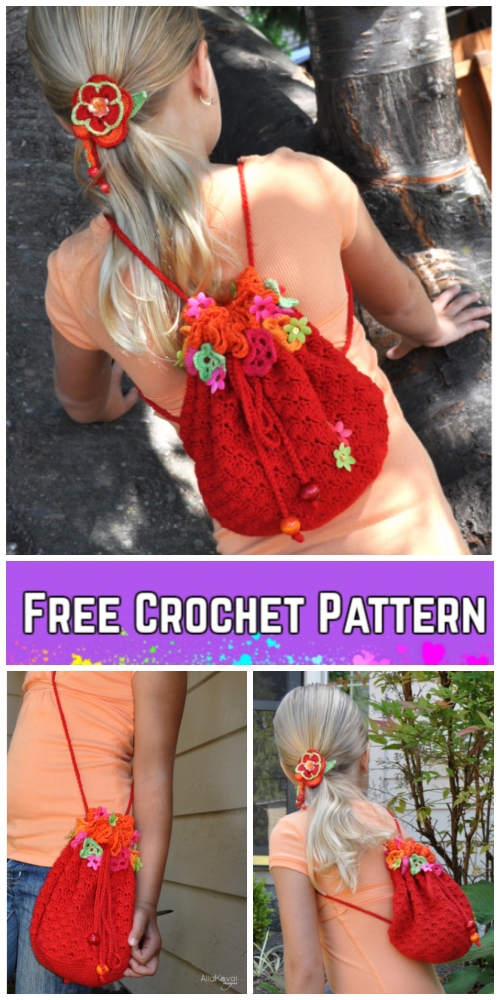 Crochet Floral Fiesta Girl's Flower Backpack/Bag in One Free Crochet Pattern