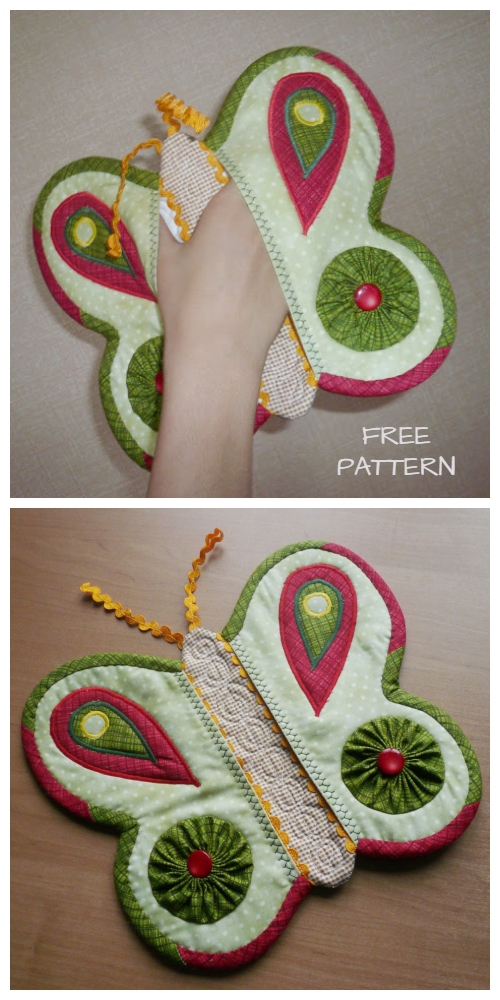 DIY Quilted Butterfly Potholder Free Sewing Pattern