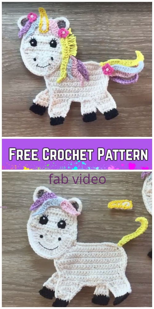 Crochet Unicorn Applique Free Crochet Pattern & Video Tutorial