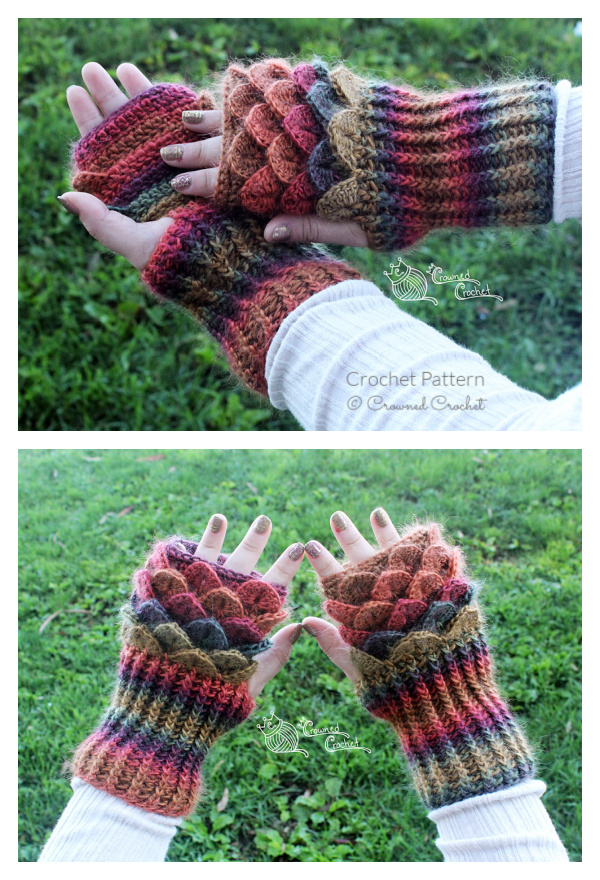 Dragon Scale Fingerless Gloves Gauntlets Crochet Pattern