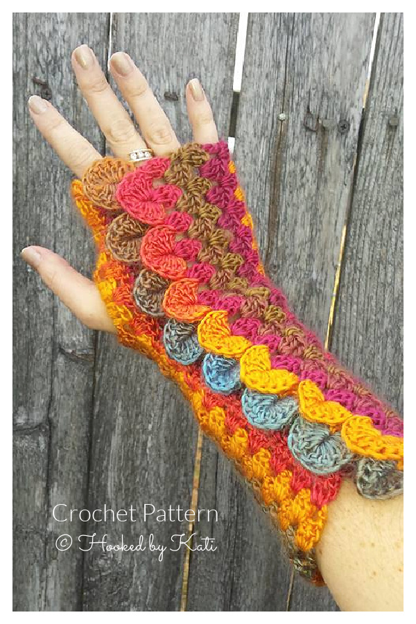 Dragon Scale Stripe Mitts Crochet Pattern