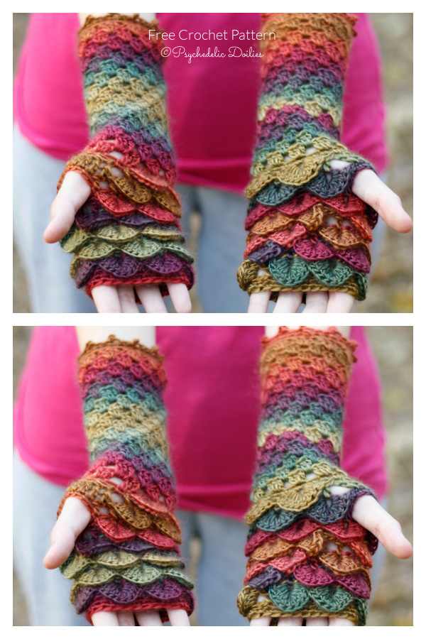 Dragon Scale Fingerless Gloves Free Crochet Patterns