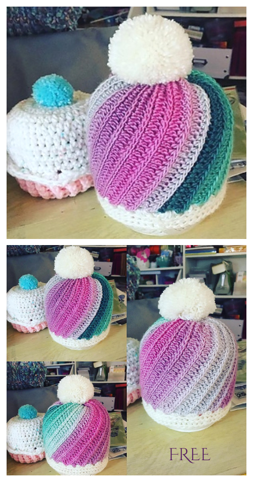 Faux Knit Pinwheel Beanie Hat Free Crochet Pattern