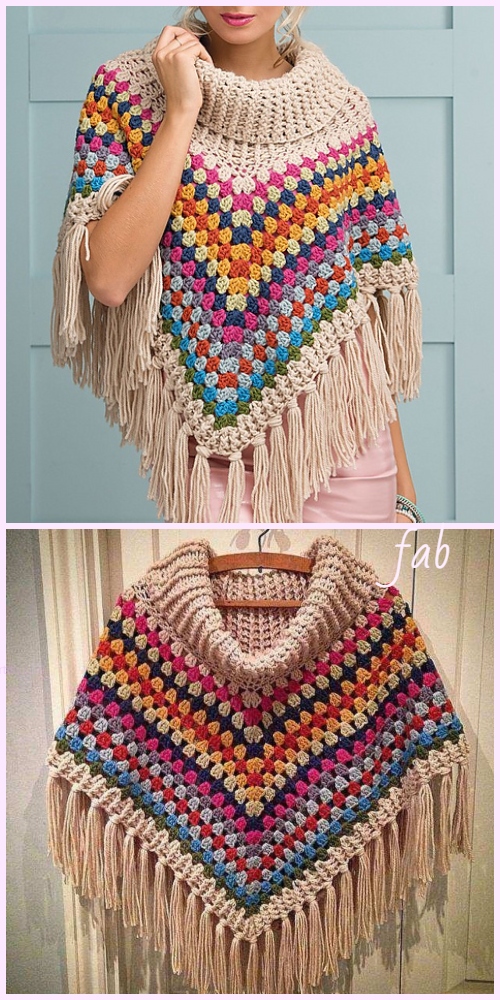 Cowl Neck Poncho Crochet Pattern for Ladies