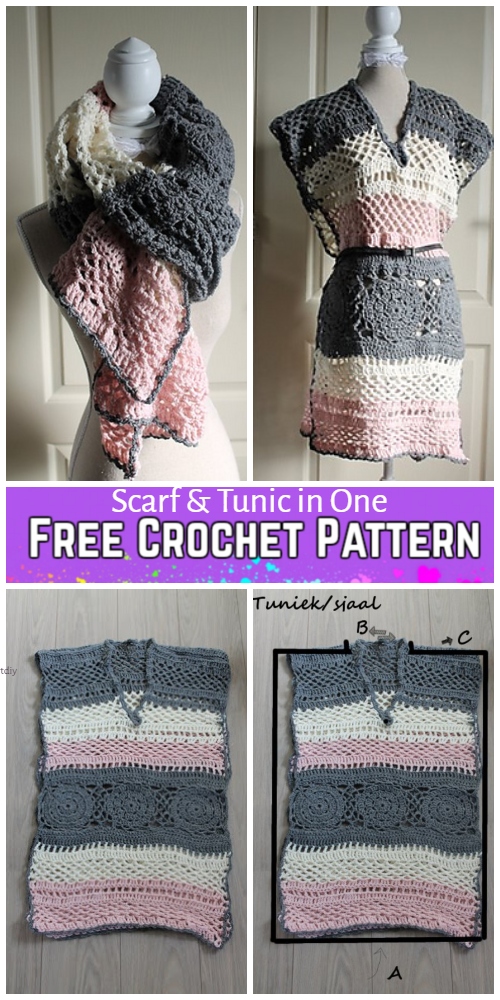 Crochet Adult Tunic & Scarf in-One Free Crochet Pattern for Ladies