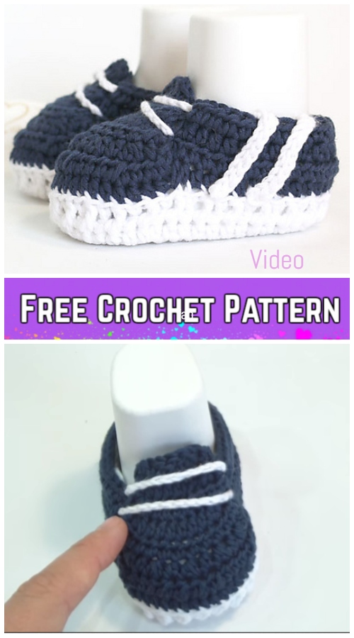 Crochet Baby Sneakers Free Crochet Pattern and Video tutorial