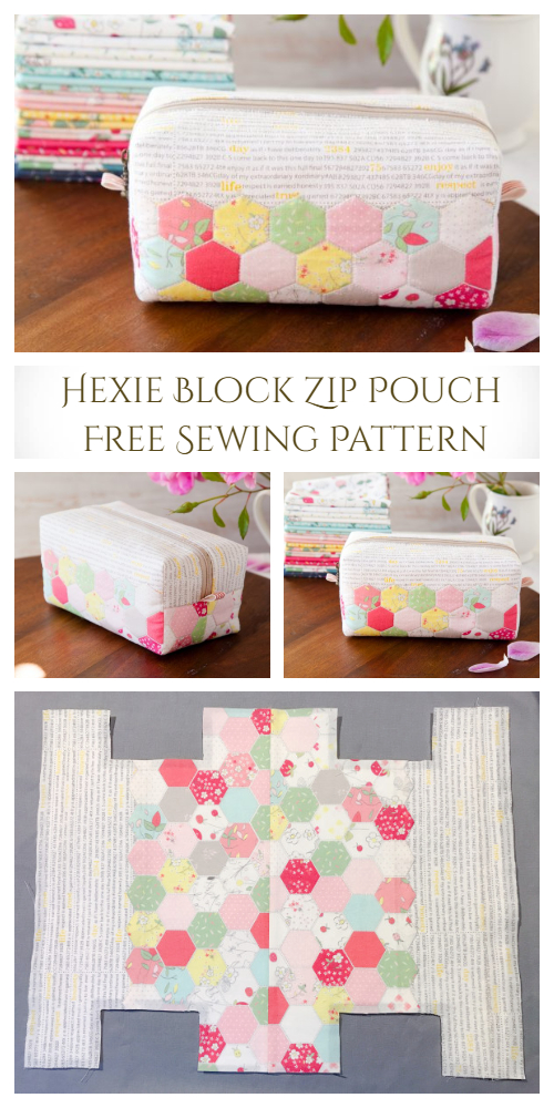 DIY Hexie Block Zip Pouch Free Sewing Pattern  and Tutorial