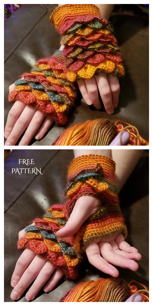 Dragon Scale Fingerless Gloves Free Crochet Patterns