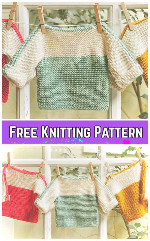 Knit Easy Garter Stitch French Macaroon Baby Sweater Pullover Free Knitting Pattern
