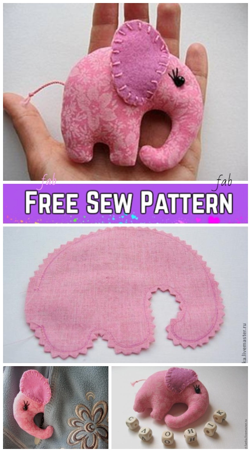 Little Pocket Elephant Pillow Toy Free Sew Pattern - Video