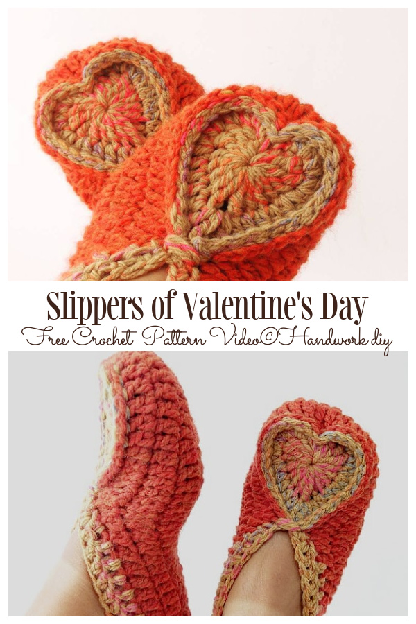 Valentine Heart Slippers Free Crochet Pattern+Video