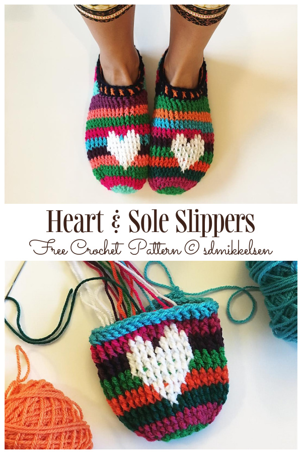 Heart & Sole Slippers Free Crochet Pattern - Kids & Women