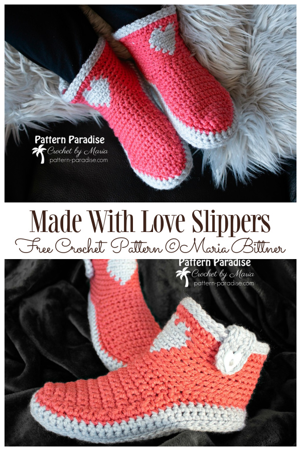 Made With Love Heart Slippers Free Crochet Patterns
