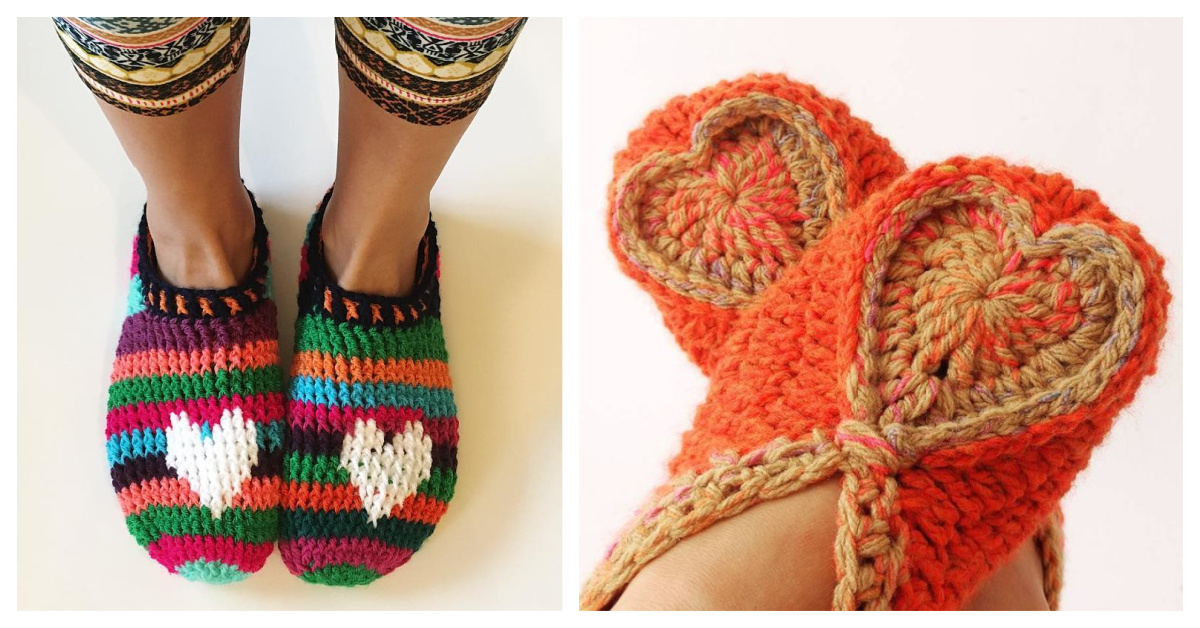 Valentine Heart & Sole Slippers Free Crochet Patterns