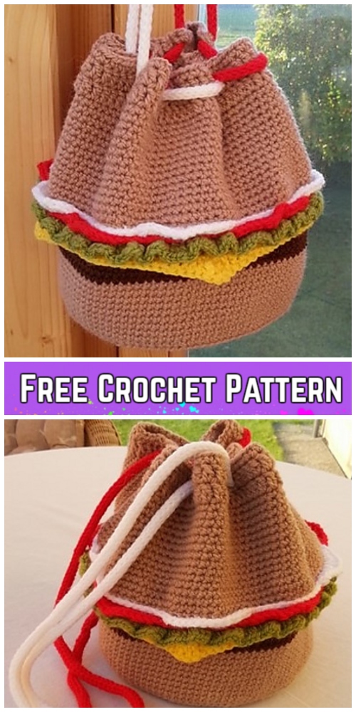 Crochet Burger Drawstring Bag Free Crochet Patterns