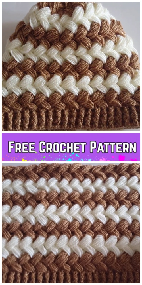 Crochet Cross Bean Puff Beanie Hat Free Crochet Pattern - Video