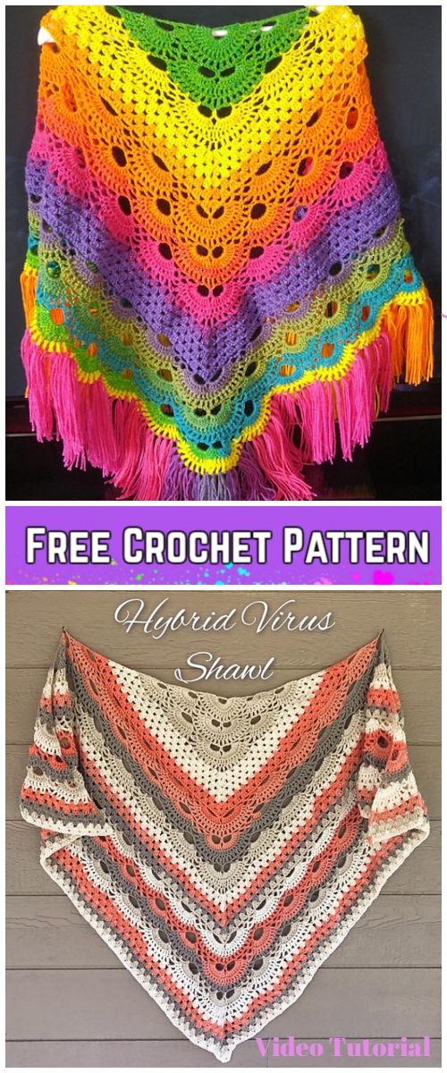 Crochet Virus Meets Granny Shawl Free Crochet Pattern - Video