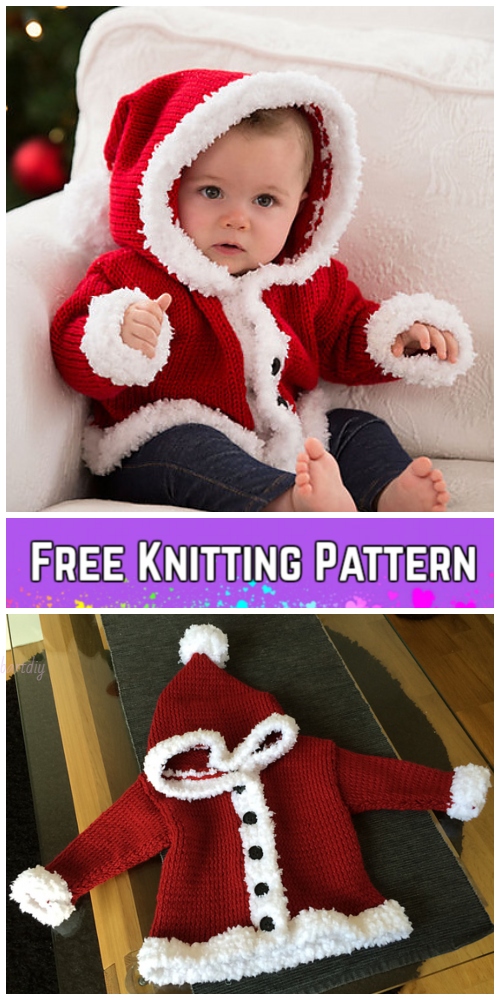 Knit Baby Santa Sweater Cardigan Free Knitting Patterns - Santa Baby Sweater by Lorna Miser