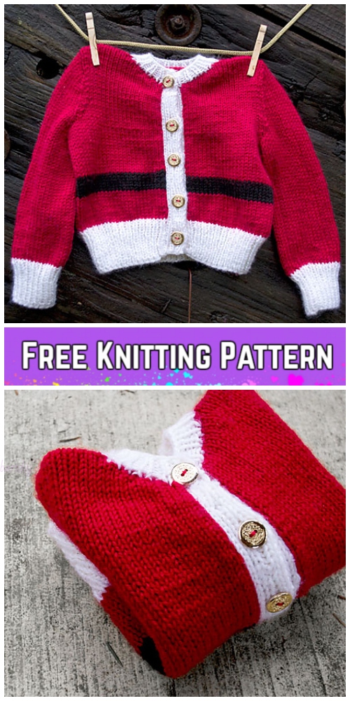 Knit Baby Santa Sweater Cardigan Free Knitting Patterns - Santa Baby by Stephanie Mason