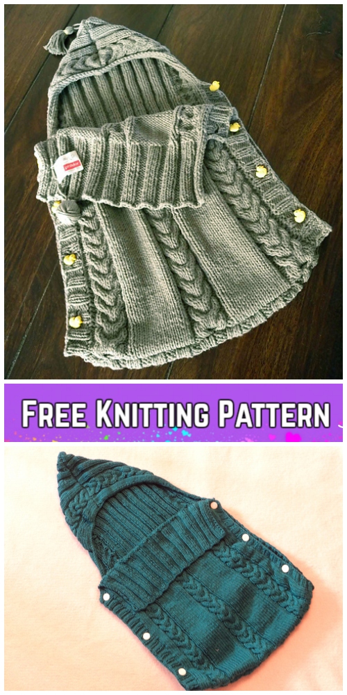 Knit Baby Hooded Confortable - Trappelzak Sleeping Sack Blanket Free Knitting Pattern