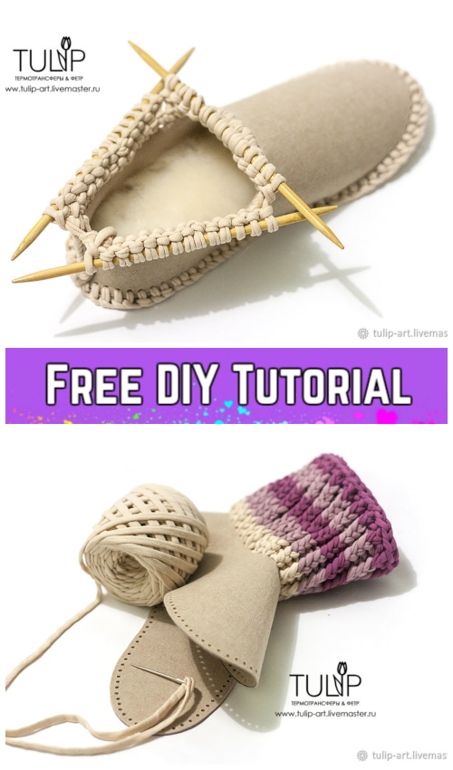 Knit Felt Home Boots Free Knitting Pattern - Simple DIY Tutorial