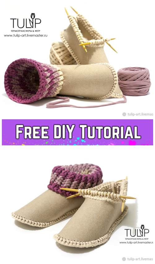 Knit Felt Home Boots Free Knitting Pattern - Simple DIY Tutorial
