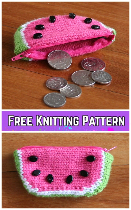 Knit Watermelon Coin Purse Free Knitting Pattern