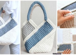 T-shirt Yarn Tunisian Crochet Ten Stitch Handbag Free Crochet Pattern-Video Tunisian Crochet Ten Stitch Handbag Free Crochet Pattern-Video