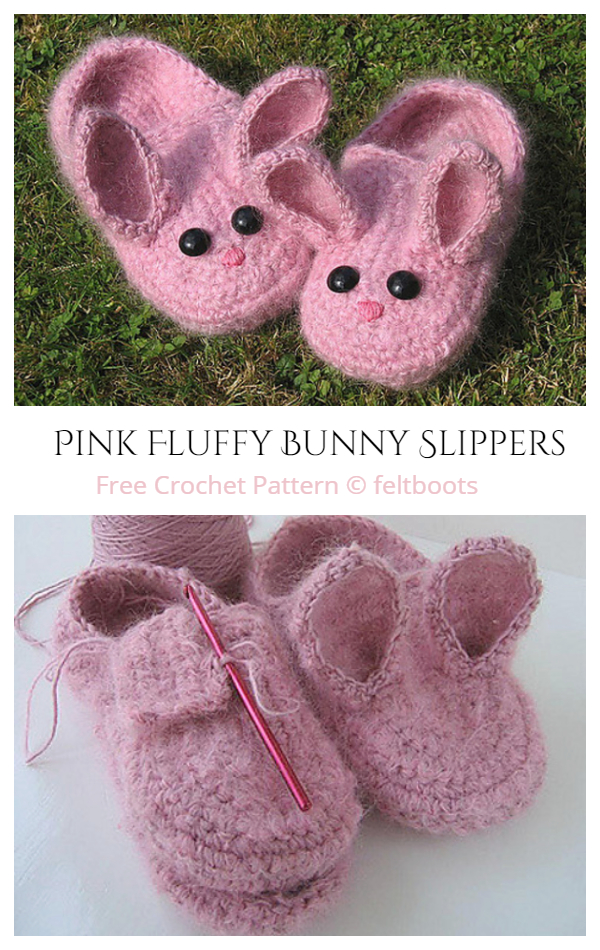 Adult Women Fluffy Bunny Slippers Free Crochet Pattern