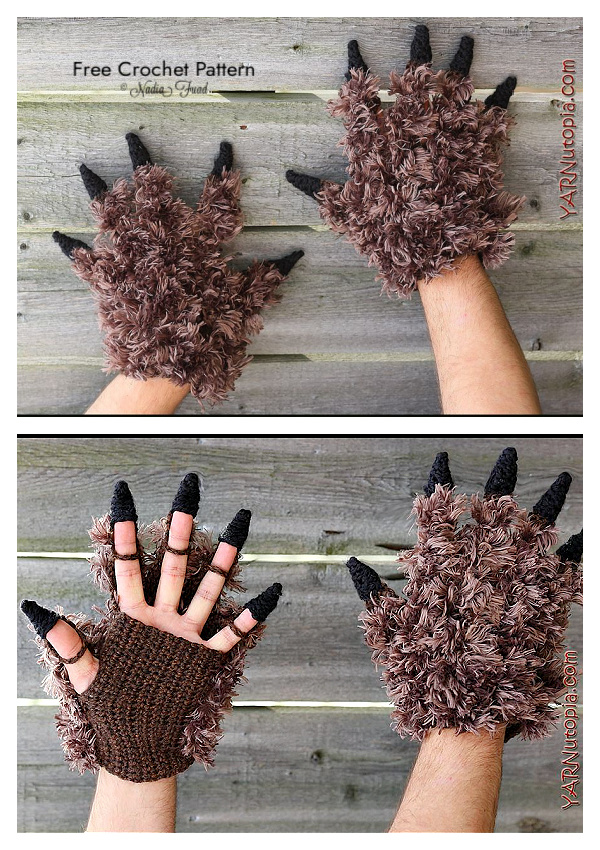 Beast Costume Gloves Free Crochet Pattern + Video