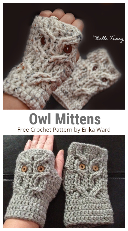 Cabled Fingerless Owl Mittens Free Crochet Patterns