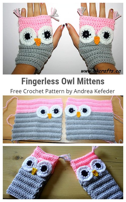 Crochet Fingerless Owl Mittens Free Crochet Pattern