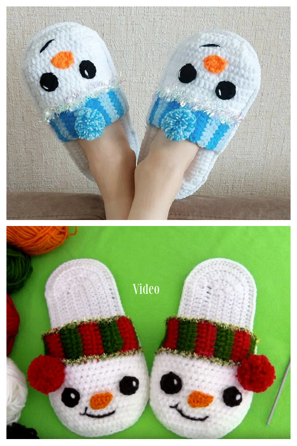 Snowman Slippers Crochet Pattern + Video Tutorial