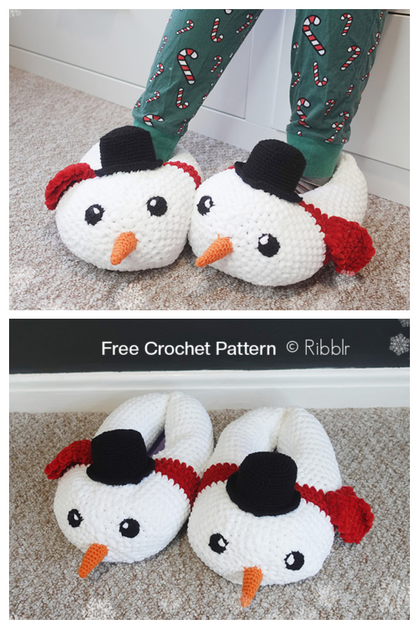 Chunky Snowman Slippers Free Crochet Pattern 