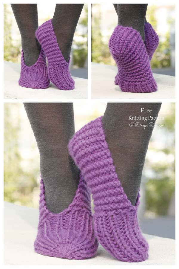 Stockinette Stitch Knit Lilac Slippers Free Knitting Patterns