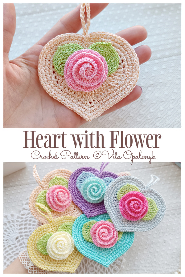 Heart with Flower Ornament Crochet Pattern 