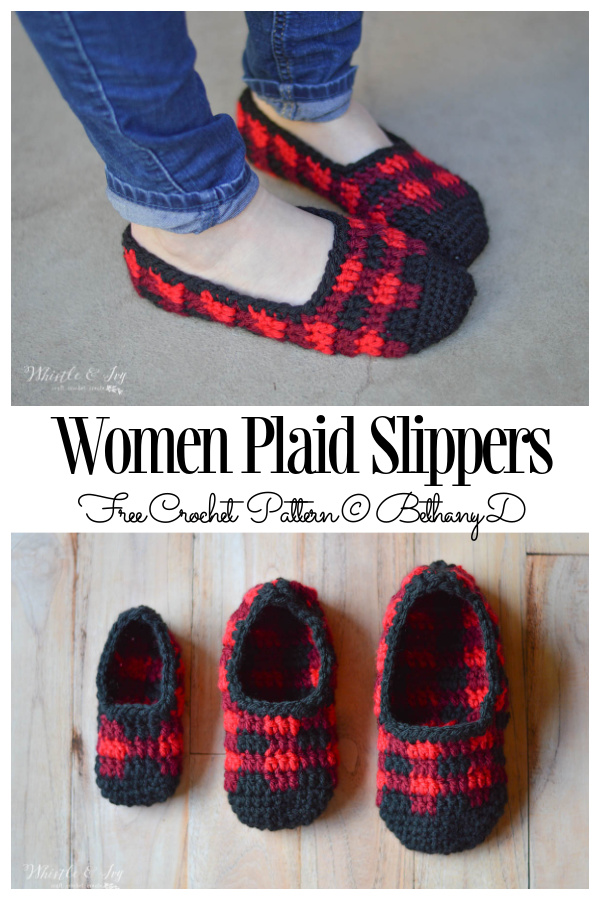 Women Plaid Slippers  Free Crochet Patterns