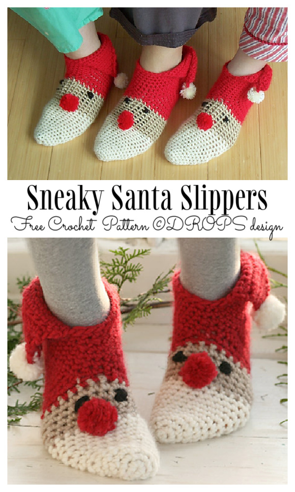 Christmas Sneaky Santa Slippers Free Crochet Patterns 