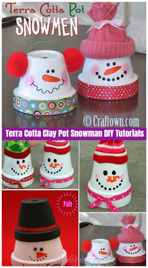 Christmas Crafts: Terra Cotta Clay Pot Snowman DIY Tutorials 