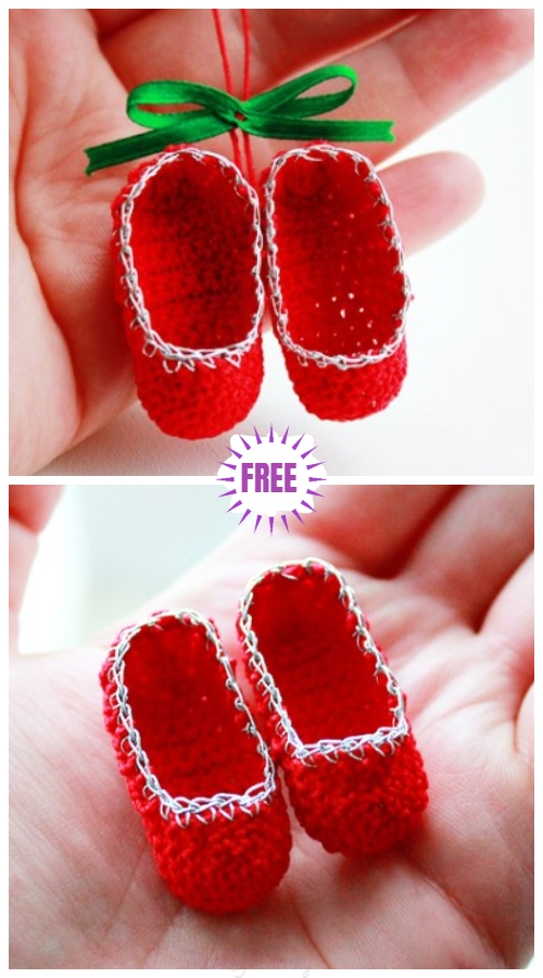 Christmas Crochet Mini Slippers Ornament Free Crochet Pattern - Video