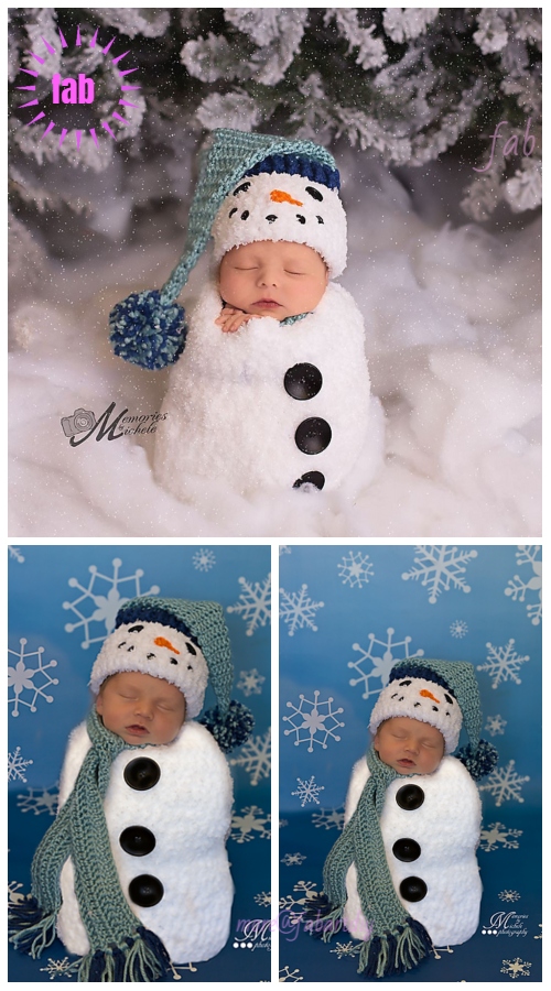 Crochet Newborn Snowman Hat, Scarf, and Cocoon Crochet Pattern