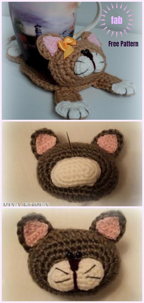 Crochet Cat Cup Coaster Amigurumi Free Crochet Pattern