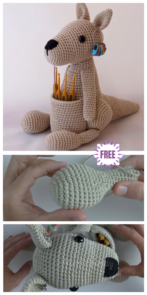 Crochet Kangaroo Hook Holder Amigurumi Free Pattern
