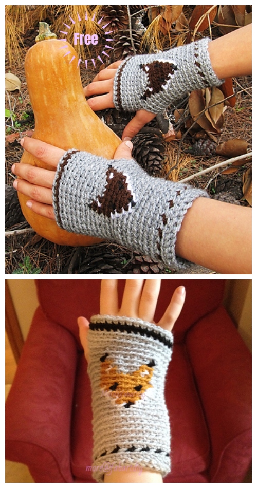Crochet Mr Fox Fingerless Gloves Free Crochet Pattern