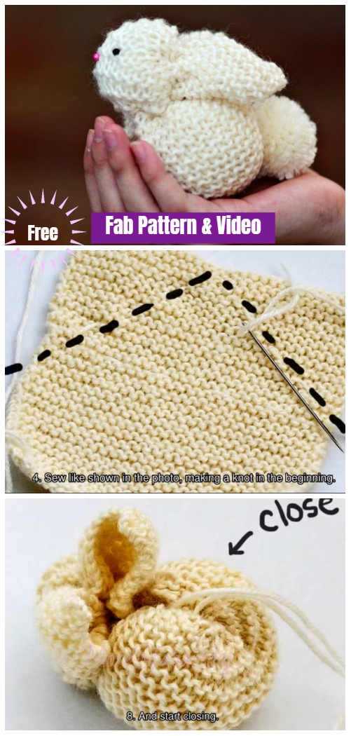 Garter Stitch Knit Square Bunny Free Knitting Pattern - Video