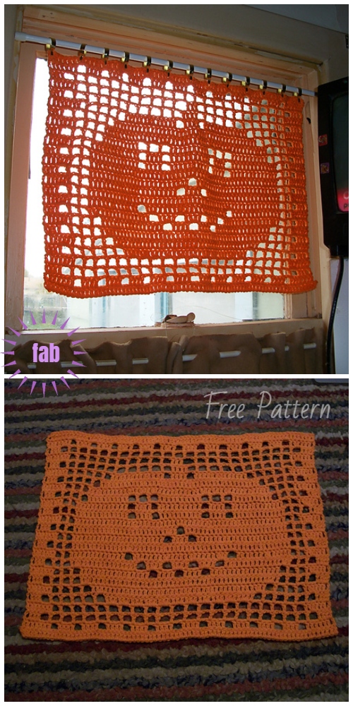 Halloween Filet Crochet Pumpkin Mat Doily Free Crochet Pattern