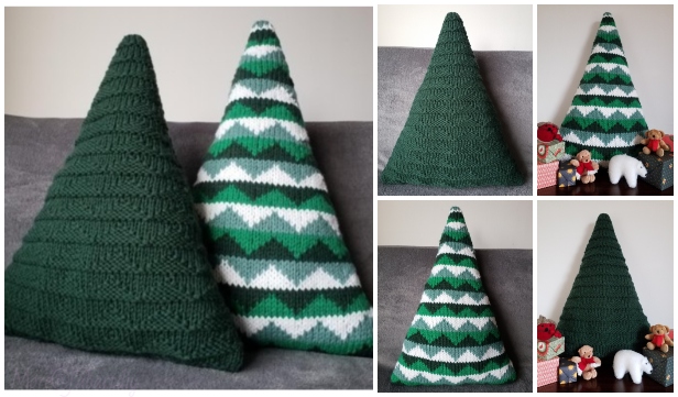Knit Christmas Tree Cushions Free Knitting Pattern