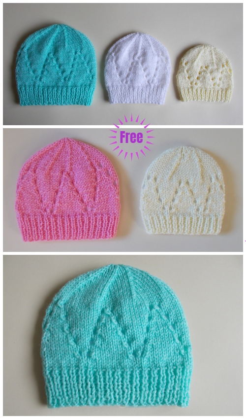 Knit Eyelet Baby Hat Free Knitting Patterns (Size Preemie - 3)