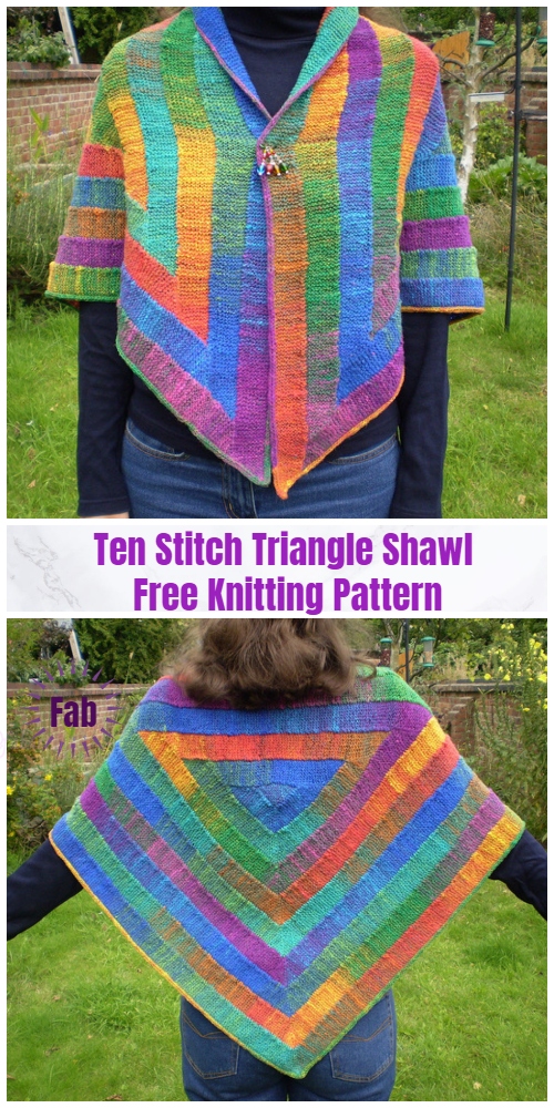 Knit Ten Stitch Triangle Shawl Free Knitting Pattern