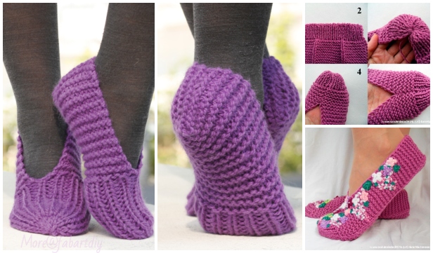Stockinette Stitch Knit Lilac Slippers Free Knitting Patterns